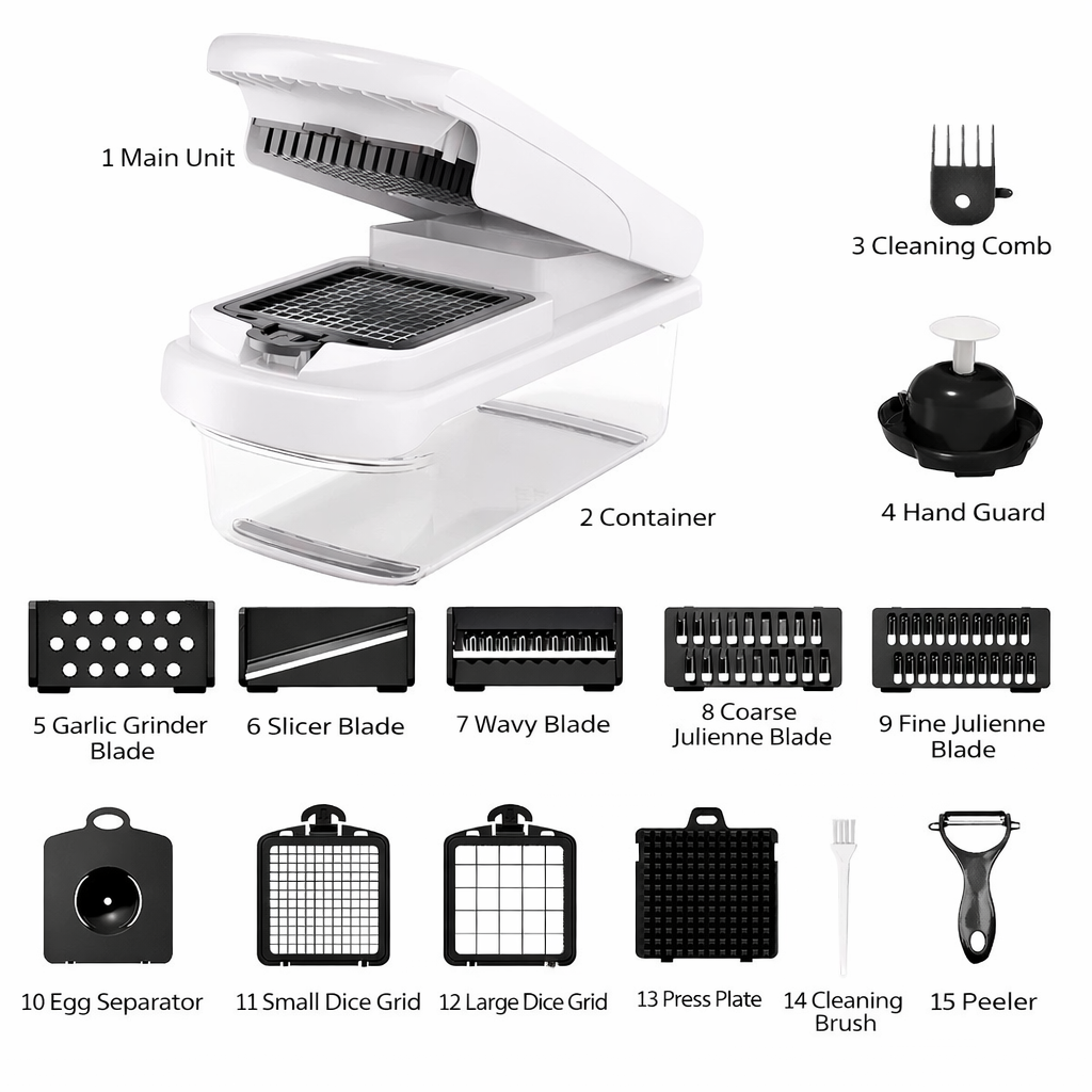 Vegetable Chopper,15-in-1 Multifunctional Food Chopper,Professional Onion Chopper with 8 Blades,Vegetable Cutter with Container for Salad