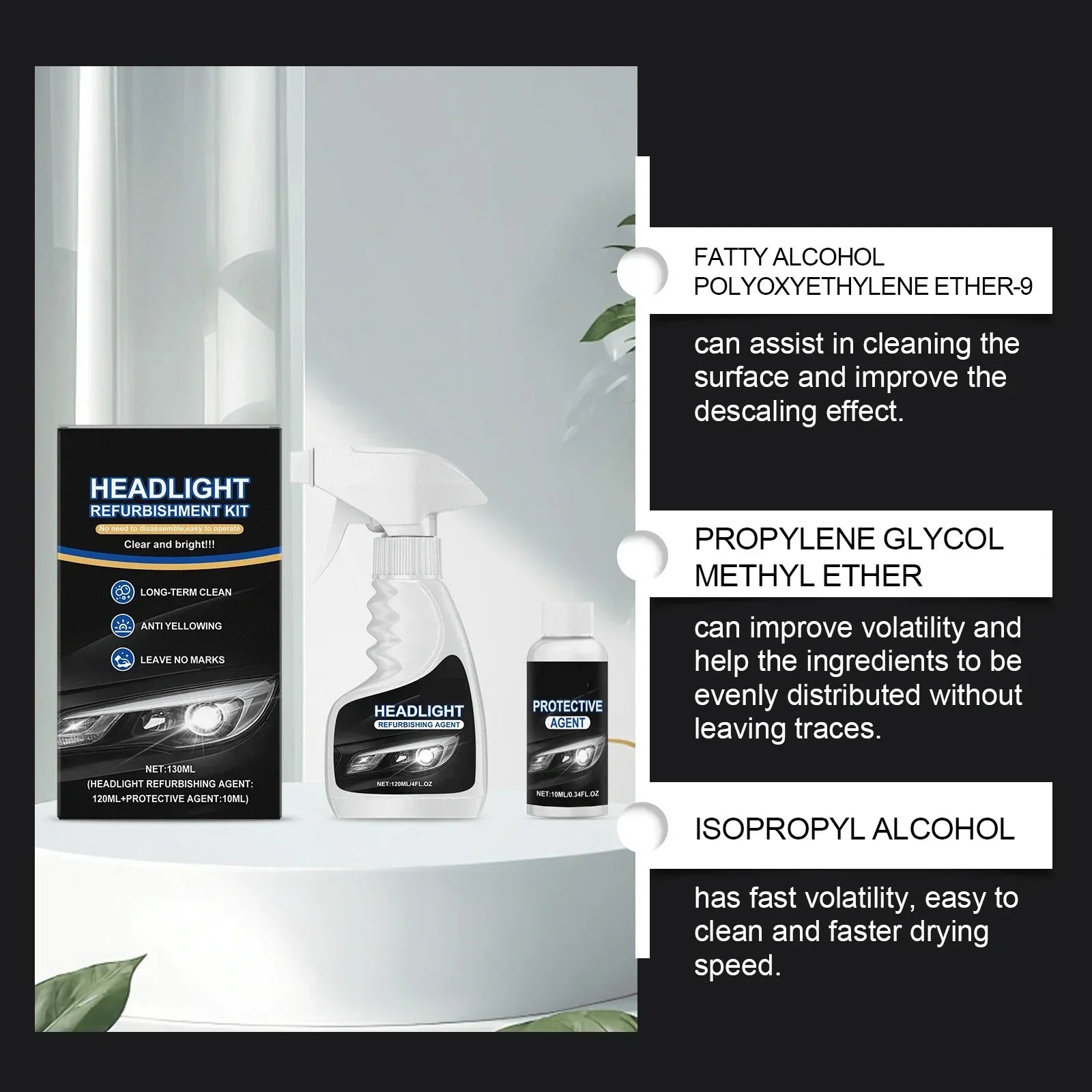 180 ml Professioneller Scheinwerfer-Aufbereiter für Autos mit Schwamm🧽🚗