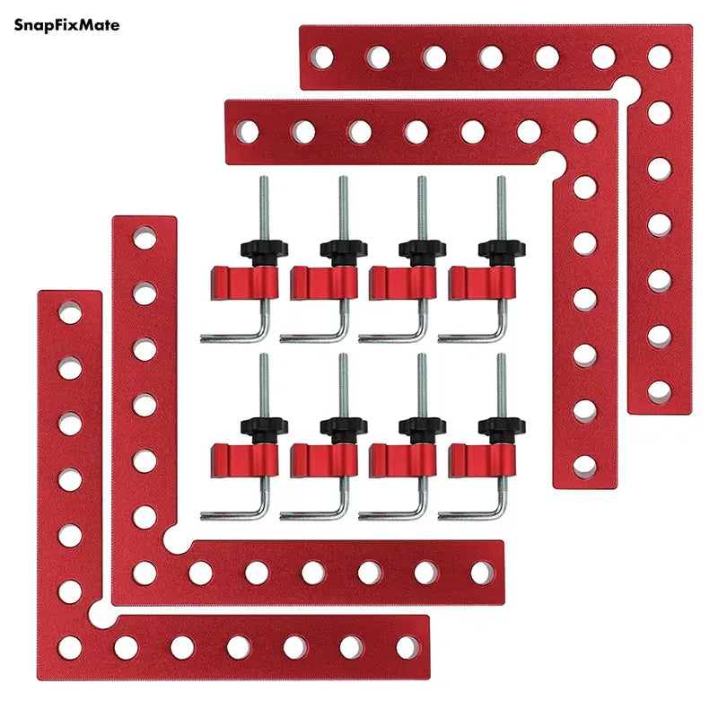 Snapfixmate Eckenspanner für die Holzbearbeitung – 90-Grad-Winkelklemmen (4er-Set), 5,5" x 5,5" aus Aluminiumlegierung; Positionier- und Spannwerkzeug für Schreiner, ideal für Bilderrahmen, Kisten, Schränke oder Schubladen