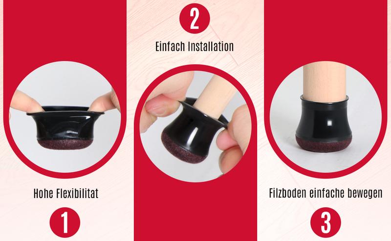 24 Pcs Stuhlbeinkappen, Schwarz Schutzkappen für Stuhlbeine