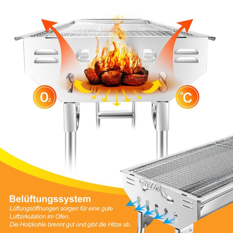 Outdoor Grillset – Klappbarer Edelstahl-Kohlegrill für Camping, Garten und BBQ🔥🍖