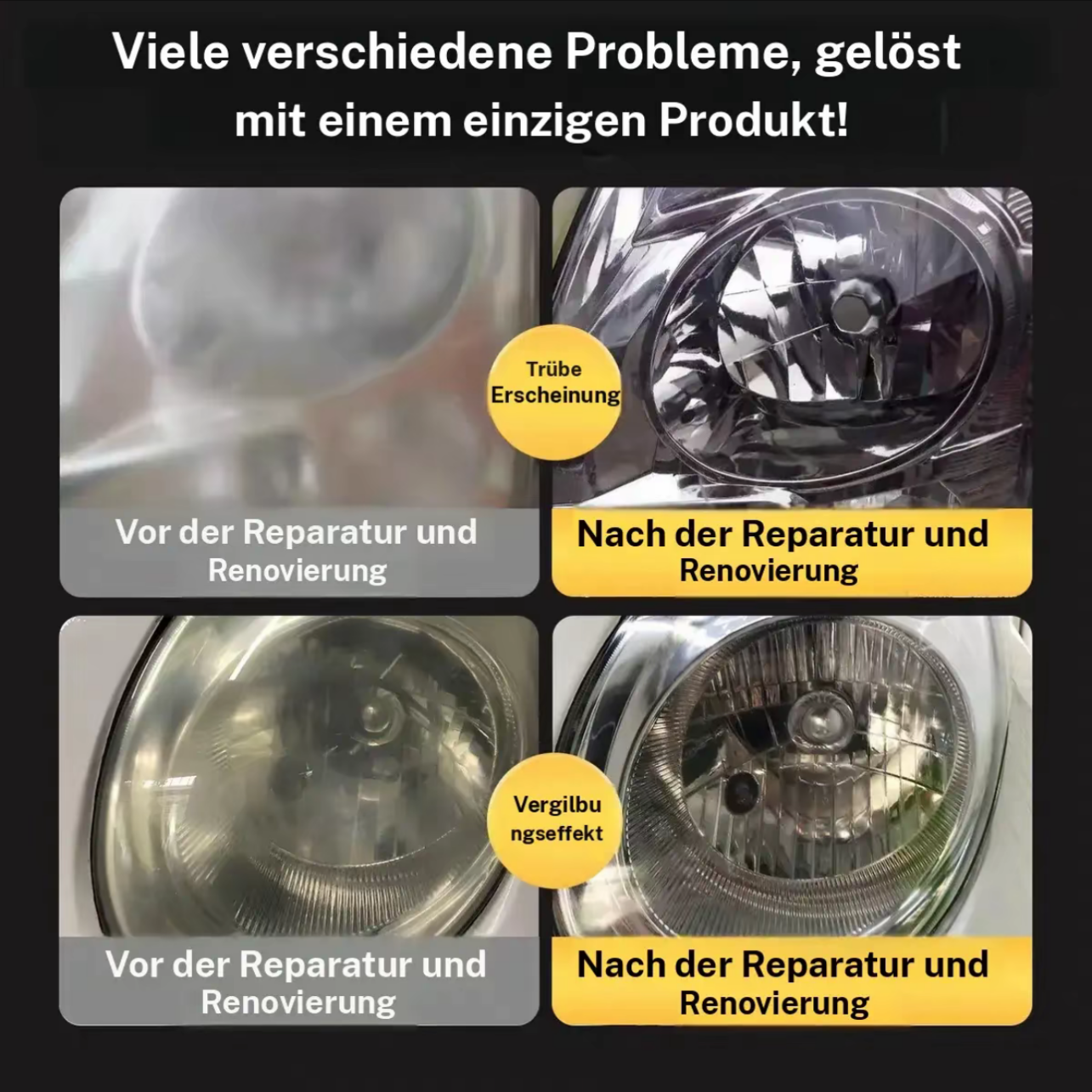Automotive Scheinwerferrestaurierung &reparatur Wischsets - Scheinwerferlinse Politur,Kratzer und Vergilbung entfernen, Sofortige Aufhellung, Hochwirksame Reinigungslosung