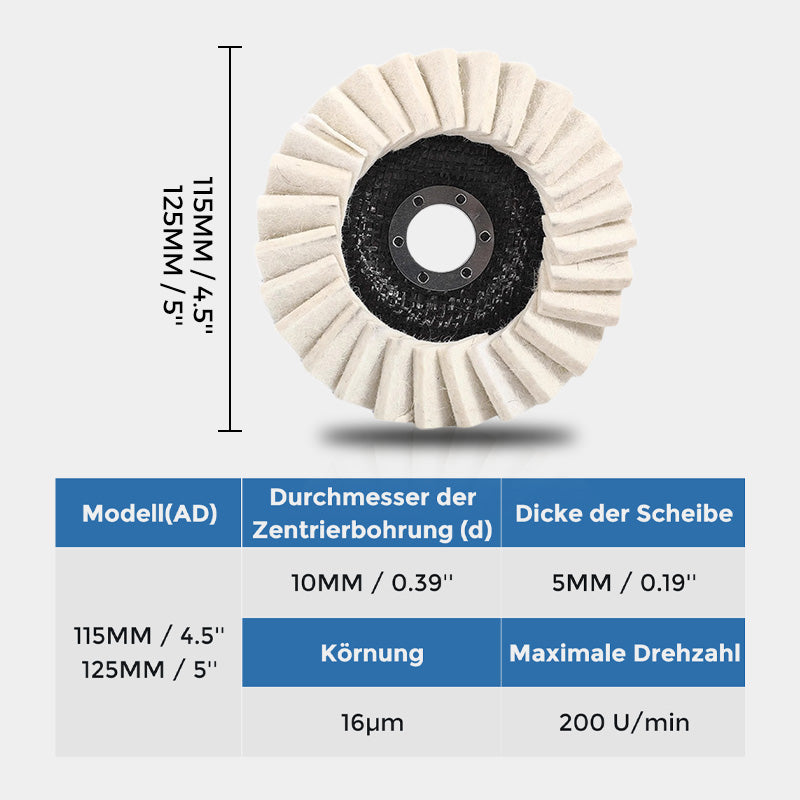 ⚡53 % RABATT !!✨ Wollpolierscheibe für Winkelschleifer – Hochglanz-Spiegelfinish! Langlebig Vielseitig! 🔧