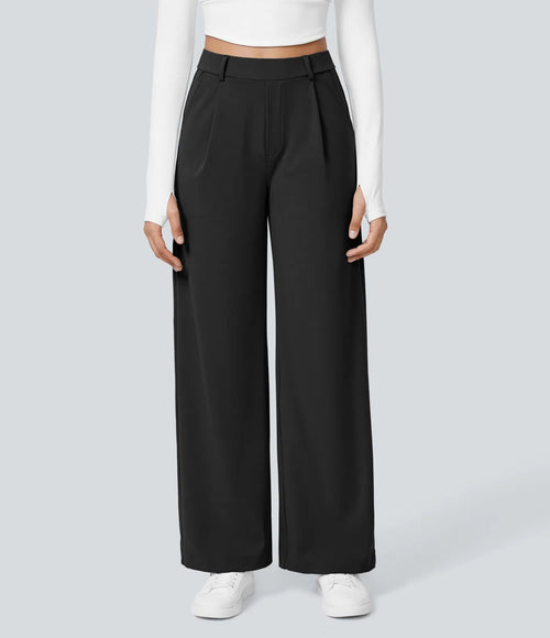 Arbeits hose mit hoher Taille und Seitentaschen gerades Bein