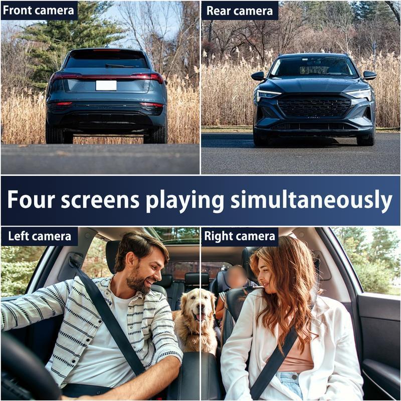 4-Kanal-Auto-Armaturenbrettkamera, Plug and Play (ohne Batterie), 1080P Auto-DVR mit 64 GB Speicherkarte, HD-Bildschirm, vorne, hinten, links und rechts, keine Batterie