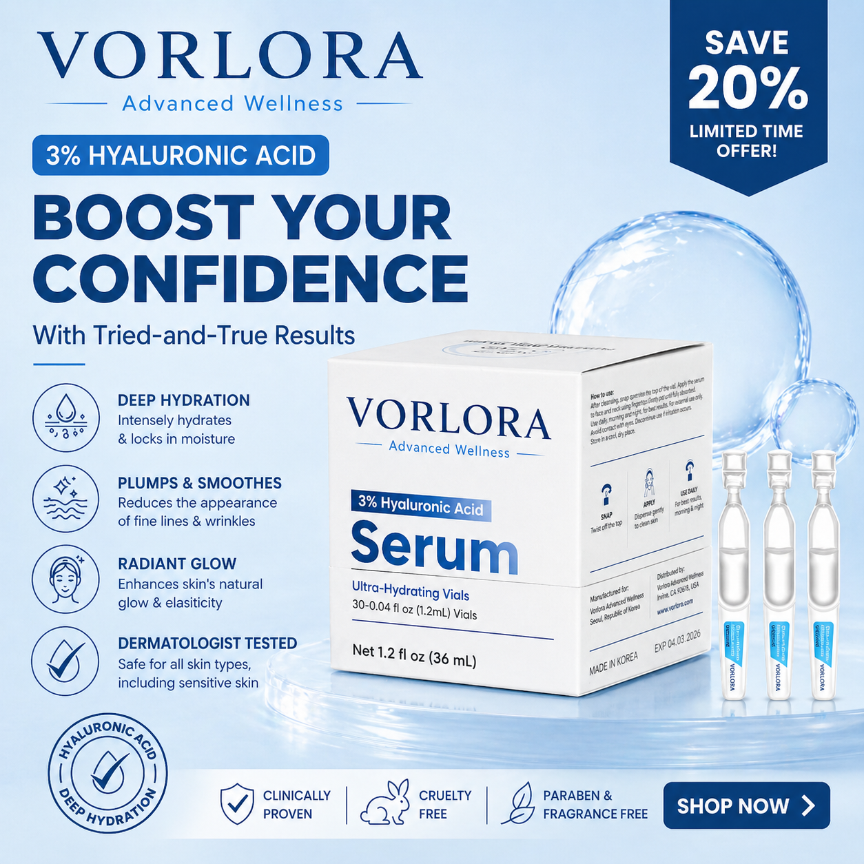 VORLORA® 3% Hyaluronic Acid Ultra Hydrating Serum