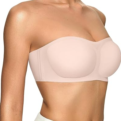 💞 Damen-Trägerloser Push-up-Bandeau-BH, rutschfest, kabellos, stützend, gepolstert, nahtlos, bequem, aus Jelly-Material