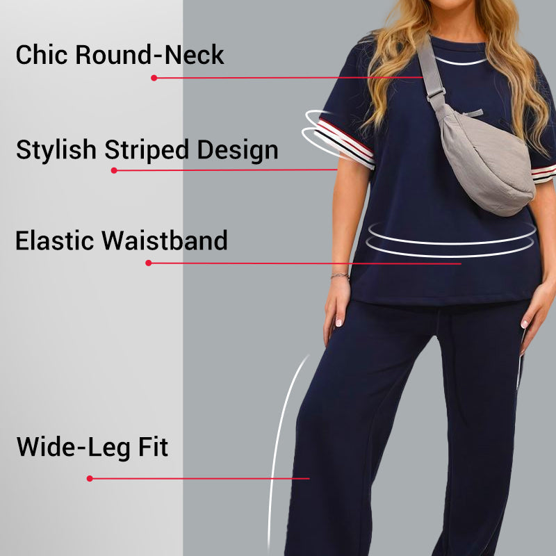 💖Limited Sale 49% OFF💖Women's Striped T-Shirt & Wide-Leg Joggers Set