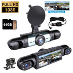 4-Kanal-Auto-Armaturenbrettkamera, Plug and Play (ohne Batterie), 1080P Auto-DVR mit 64 GB Speicherkarte, HD-Bildschirm, vorne, hinten, links und rechts, keine Batterie