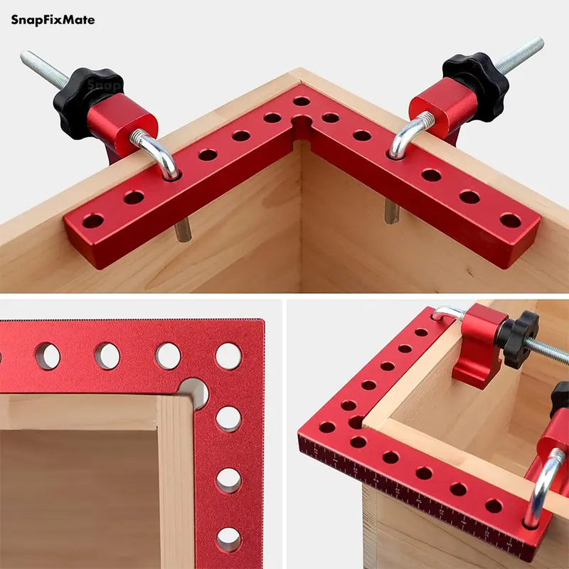 Snapfixmate Eckenspanner für die Holzbearbeitung – 90-Grad-Winkelklemmen (4er-Set), 5,5" x 5,5" aus Aluminiumlegierung; Positionier- und Spannwerkzeug für Schreiner, ideal für Bilderrahmen, Kisten, Schränke oder Schubladen
