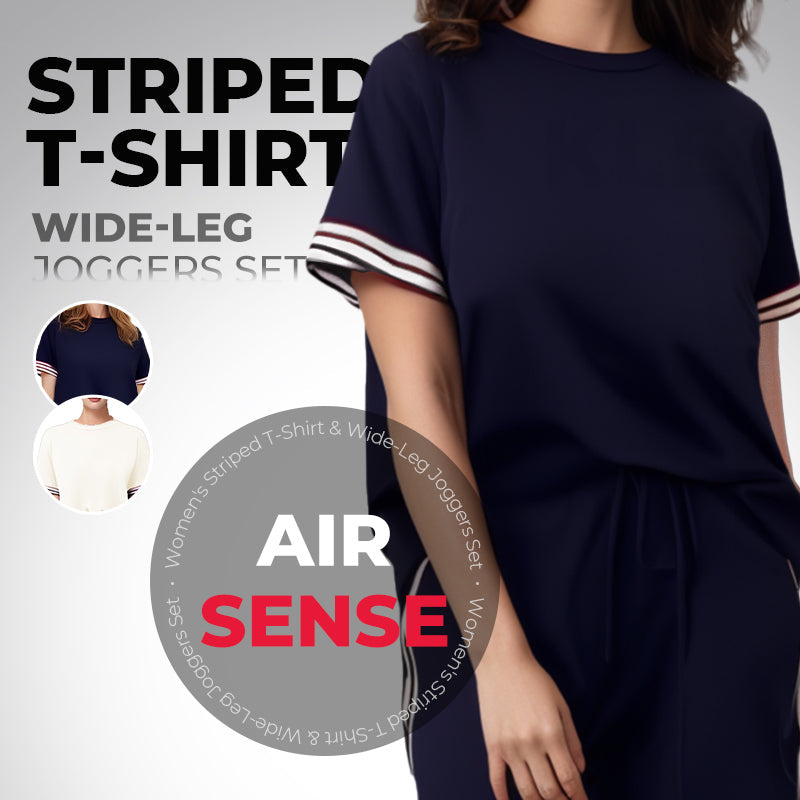 💖Limited Sale 49% OFF💖Women's Striped T-Shirt & Wide-Leg Joggers Set