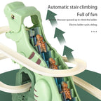 Dinosaur Kletter-Rennbahn-Spielzeug – Automatische Treppensteiger-Autorennbahn mit Lichtern & Musik für Kinder