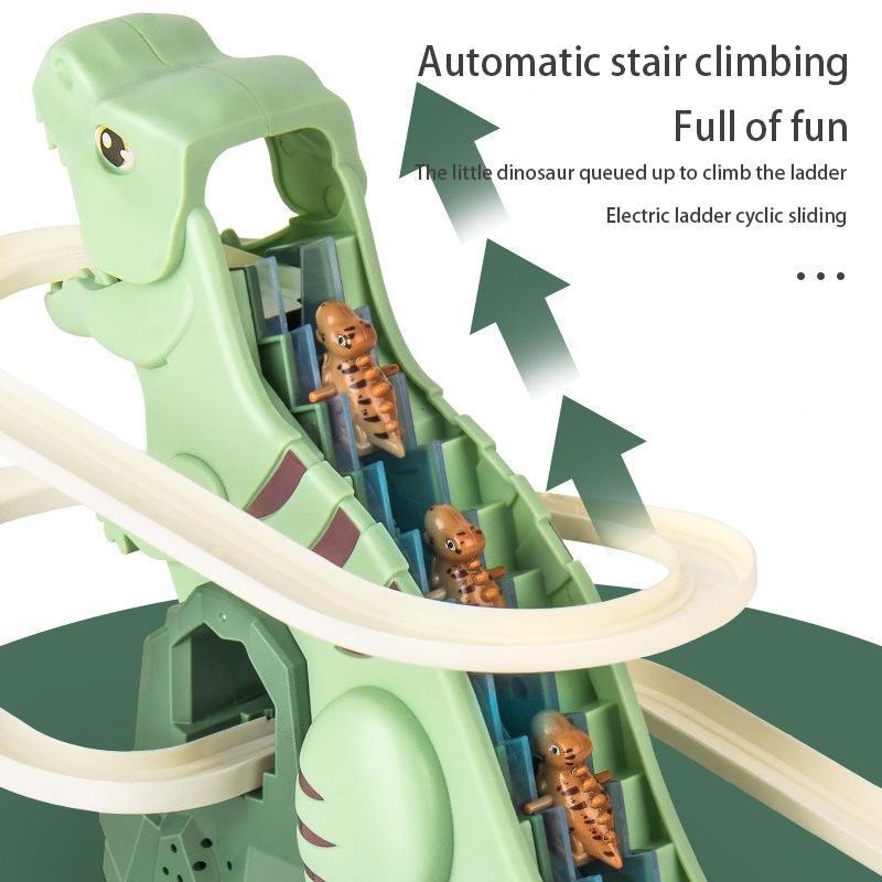 Dinosaur Kletter-Rennbahn-Spielzeug – Automatische Treppensteiger-Autorennbahn mit Lichtern & Musik für Kinder