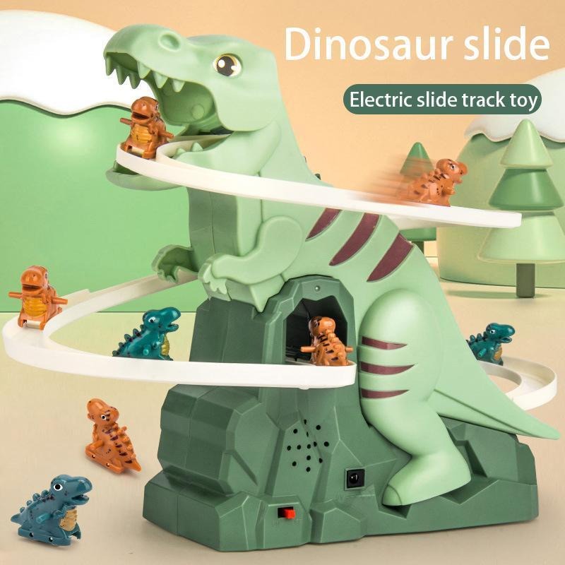 Dinosaur Kletter-Rennbahn-Spielzeug – Automatische Treppensteiger-Autorennbahn mit Lichtern & Musik für Kinder
