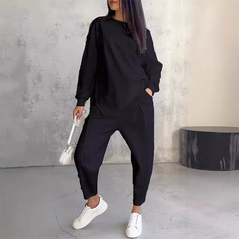 👚 60% RABATT! 👖 Damen Langarm-Sweatshirt & Hose Set – Unregelmäßiger Saum, Weiches Material & Bequemer Oversized-Schnitt für Zuhause 🍂