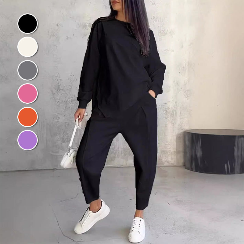 👚 60% RABATT! 👖 Damen Langarm-Sweatshirt & Hose Set – Unregelmäßiger Saum, Weiches Material & Bequemer Oversized-Schnitt für Zuhause 🍂