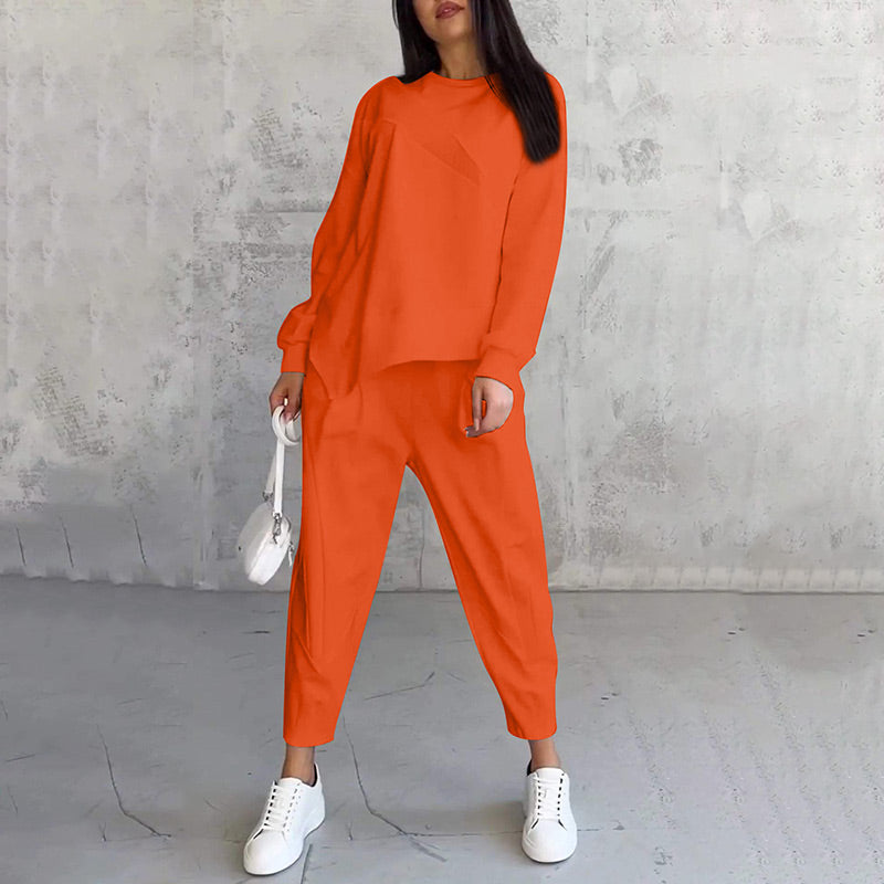 👚 60% RABATT! 👖 Damen Langarm-Sweatshirt & Hose Set – Unregelmäßiger Saum, Weiches Material & Bequemer Oversized-Schnitt für Zuhause 🍂