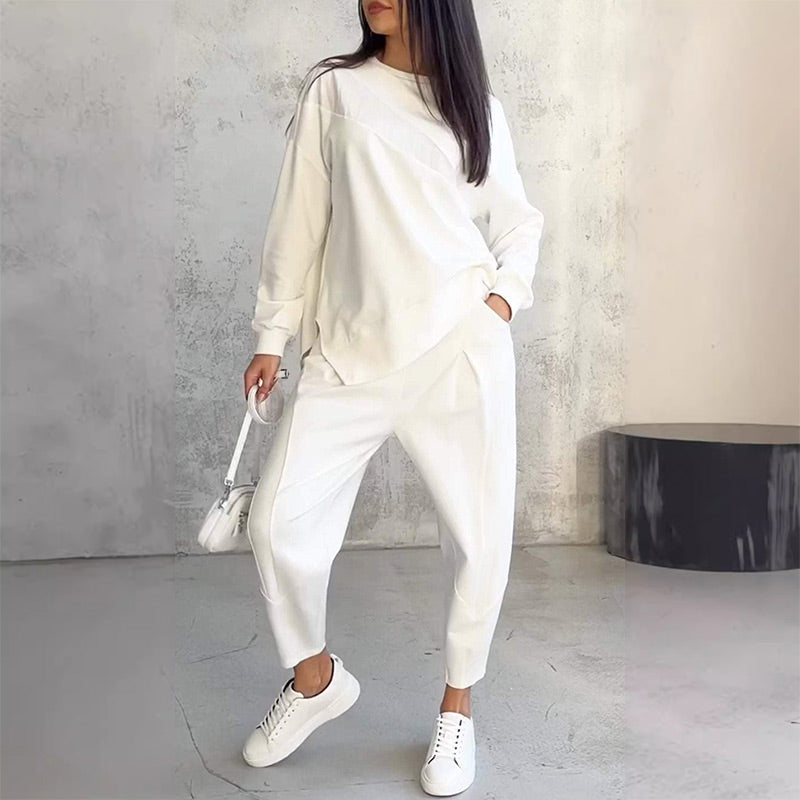 👚 60% RABATT! 👖 Damen Langarm-Sweatshirt & Hose Set – Unregelmäßiger Saum, Weiches Material & Bequemer Oversized-Schnitt für Zuhause 🍂