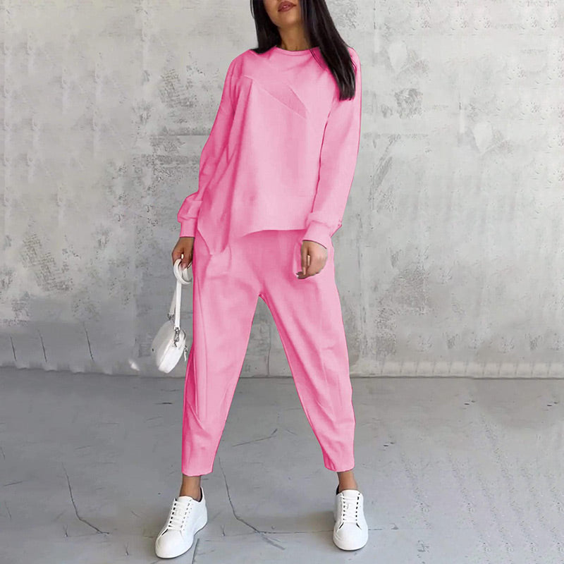👚 60% RABATT! 👖 Damen Langarm-Sweatshirt & Hose Set – Unregelmäßiger Saum, Weiches Material & Bequemer Oversized-Schnitt für Zuhause 🍂