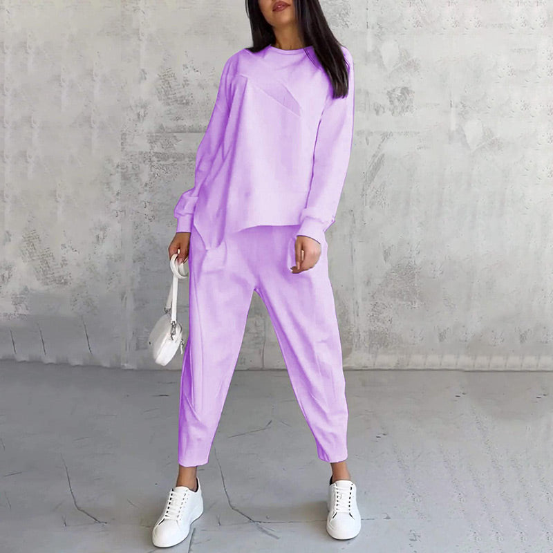 👚 60% RABATT! 👖 Damen Langarm-Sweatshirt & Hose Set – Unregelmäßiger Saum, Weiches Material & Bequemer Oversized-Schnitt für Zuhause 🍂