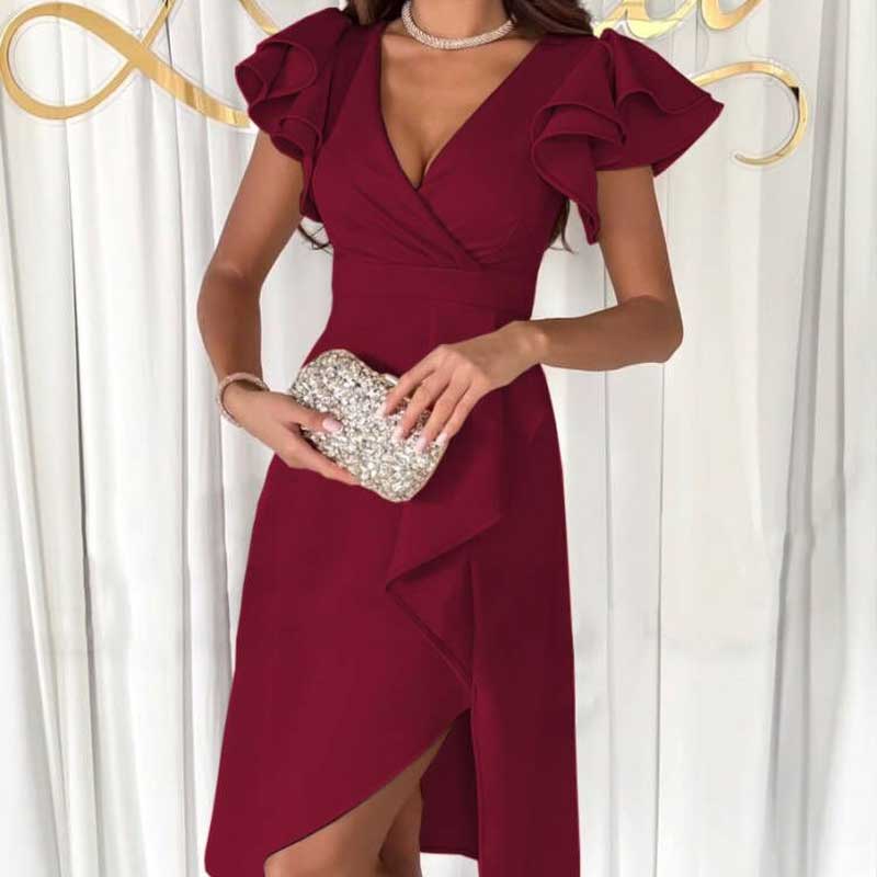 🎉Order now and save 49%🎁Sexy short sleeve dress with ruffled V neck