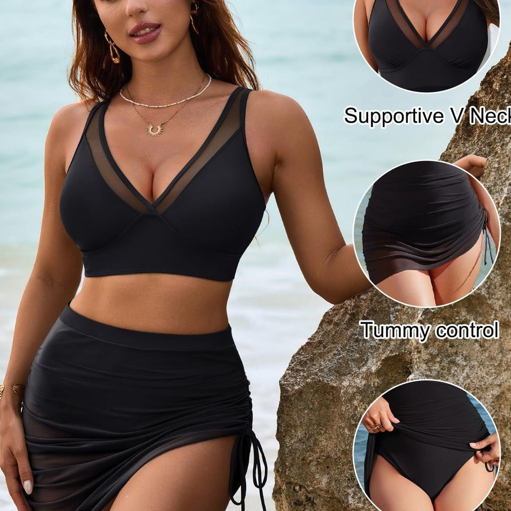 👙 60% RABATT! ☀️ Hochtaillierte Bikini-Sets mit Schwimmrock – Bauchfrei, Schnelltrocknend & Bequeme Passform 🏖️