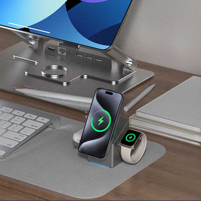 ⚡️ Exklusiver Sale – 55 % Rabatt! 📱 3-in-1 Faltbare Magnetladestation – Perfekt für Zuhause, Büro und unterwegs ✨ | 15 W Schnellladung, für mehrere Geräte und kompakt! 📱⌚