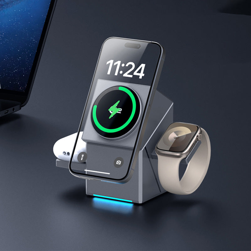 ⚡️ Exklusiver Sale – 55 % Rabatt! 📱 3-in-1 Faltbare Magnetladestation – Perfekt für Zuhause, Büro und unterwegs ✨ | 15 W Schnellladung, für mehrere Geräte und kompakt! 📱⌚