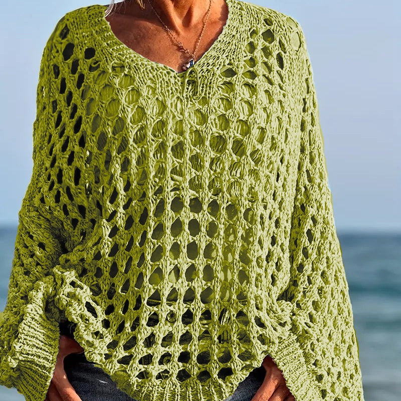 🌸Neu eingetroffen🌸 Lässiges, einfarbiges Häkelstrickoberteil für Damen