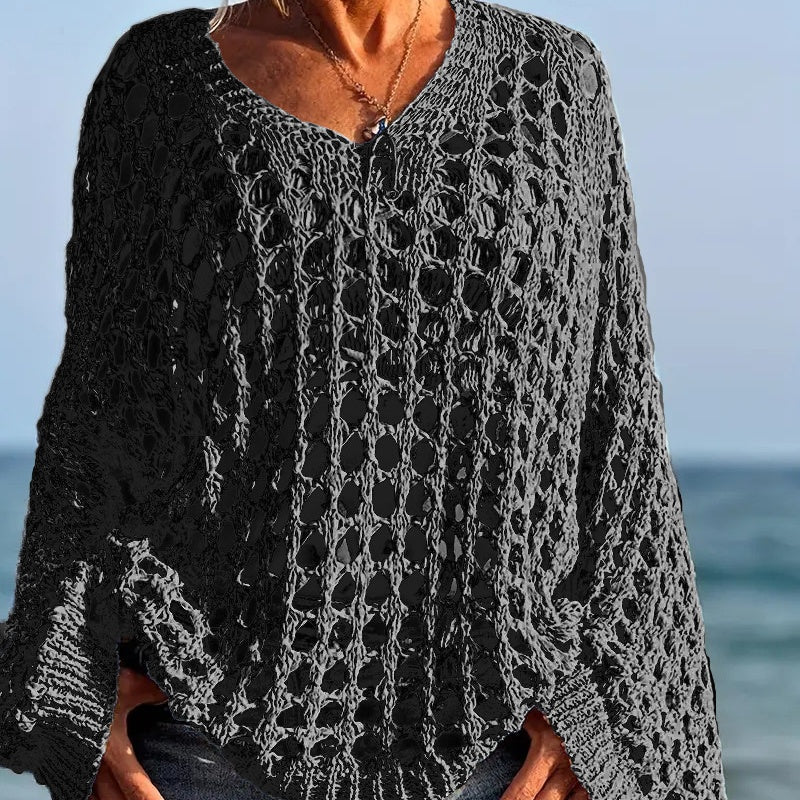 🌸Neu eingetroffen🌸 Lässiges, einfarbiges Häkelstrickoberteil für Damen