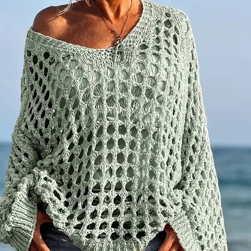 🌸Neu eingetroffen🌸 Lässiges, einfarbiges Häkelstrickoberteil für Damen