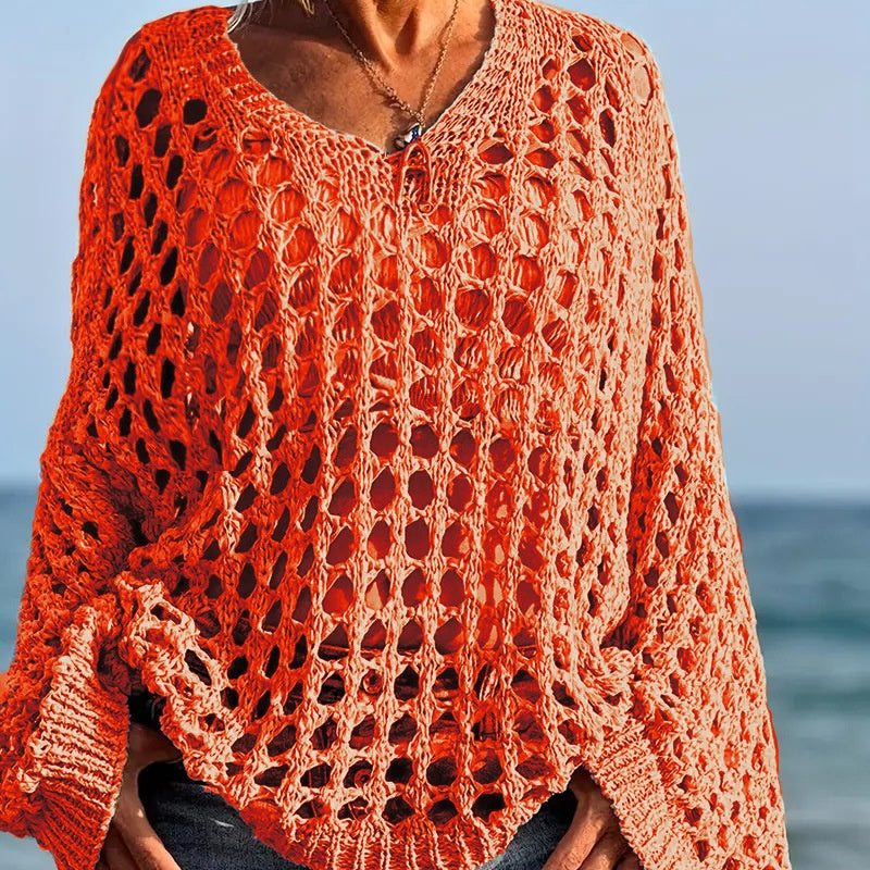 🌸Neu eingetroffen🌸 Lässiges, einfarbiges Häkelstrickoberteil für Damen