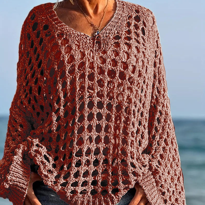 🌸Neu eingetroffen🌸 Lässiges, einfarbiges Häkelstrickoberteil für Damen