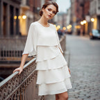 👗 Damen Kleid – Rundhals, Kaskaden-Rüschen & mehrlagig – Elegant & schmeichelhaft für Sommer & Anlässe✨
