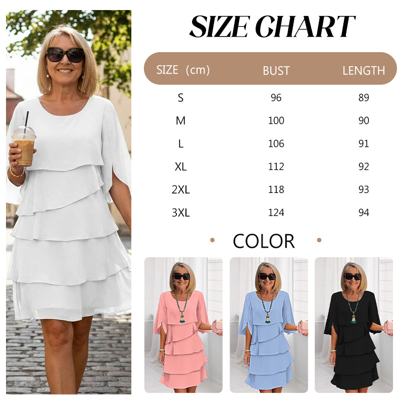 👗 Damen Kleid – Rundhals, Kaskaden-Rüschen & mehrlagig – Elegant & schmeichelhaft für Sommer & Anlässe✨