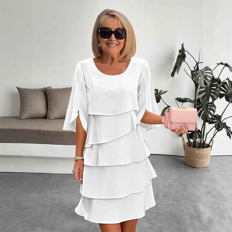 👗 Damen Kleid – Rundhals, Kaskaden-Rüschen & mehrlagig – Elegant & schmeichelhaft für Sommer & Anlässe✨