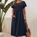 👗Faltenkleid für Damen mit kurzen Ärmeln und Taschen💃