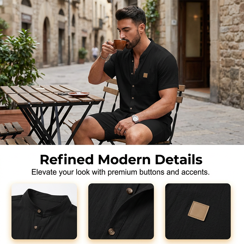 👔 LIMITIERTES ANGEBOT: 50% RABATT! ☀️ Stehkragen-Kurzarmhemd für Herren – Atmungsaktiv, Lockere Passform & Vielseitig ✨