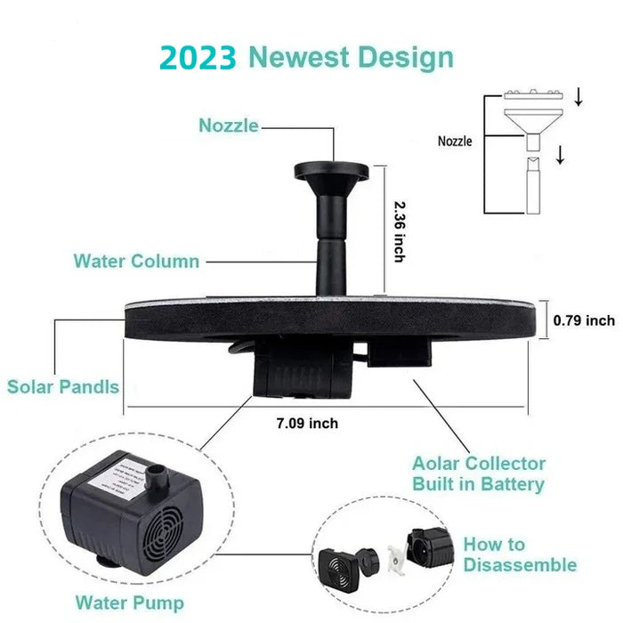 🎁 Solarbrunnen – Solarbetriebene Brunnenpumpe für Vogelbäder mit 4 Düsen, 1,4 W Solarpanel-Set, Tauchpumpe für den Außenbereich (Teich, Pool, Garten, Aquarium)