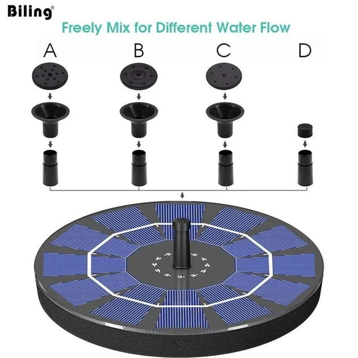 🎁 Solarbrunnen – Solarbetriebene Brunnenpumpe für Vogelbäder mit 4 Düsen, 1,4 W Solarpanel-Set, Tauchpumpe für den Außenbereich (Teich, Pool, Garten, Aquarium)