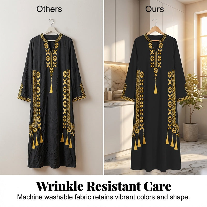 Damen-Kaftankleid mit ethnischem Muster und V-Ausschnitt