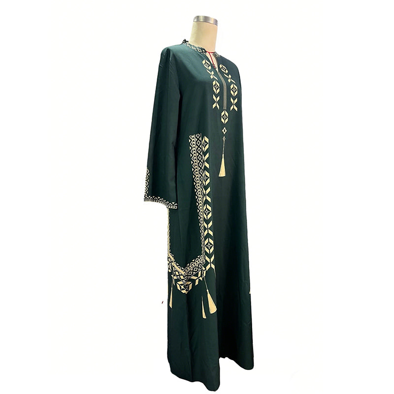 Damen-Kaftankleid mit ethnischem Muster und V-Ausschnitt