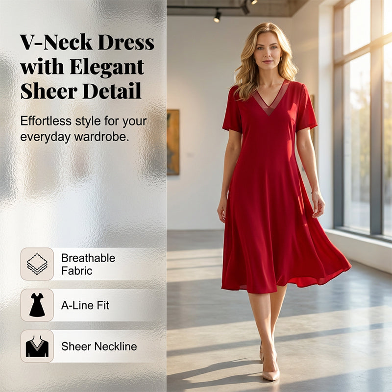 👗✨ 50% RABATT! Elegantes Damenkleid mit V-Ausschnitt & Mesh-Details – Anmutig, feminin & perfekt für festliche Anlässe 💫