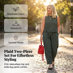 Sommerliches Outfit mit Tanktop und Hose im Vichy-Karo-Muster