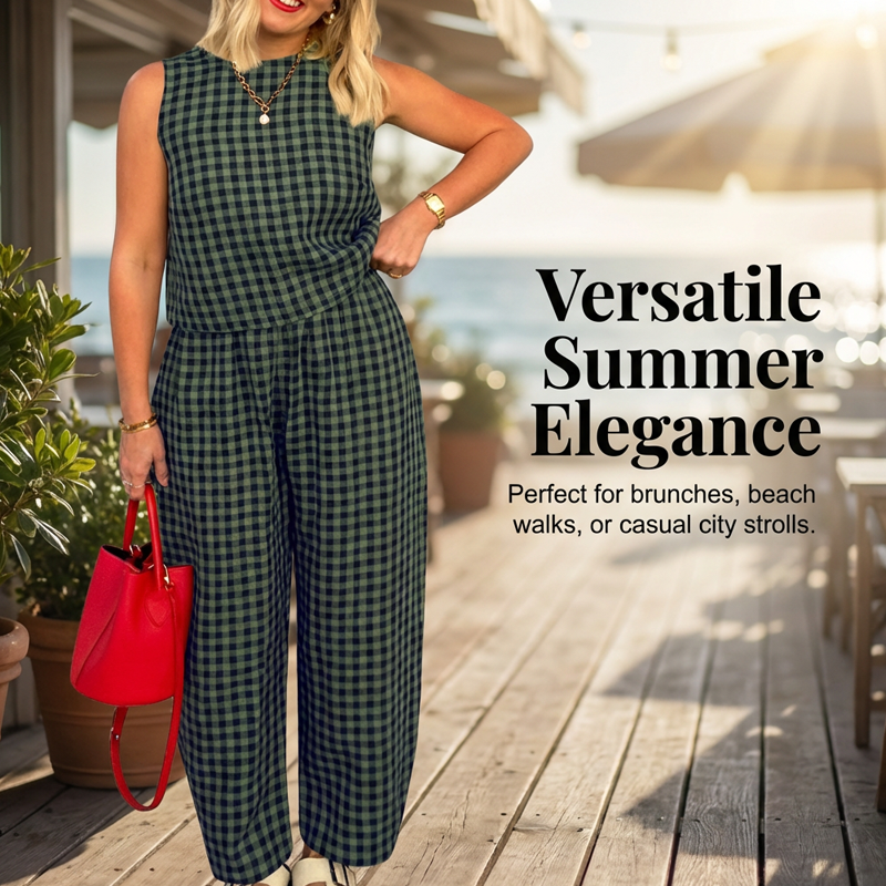 Sommerliches Outfit mit Tanktop und Hose im Vichy-Karo-Muster
