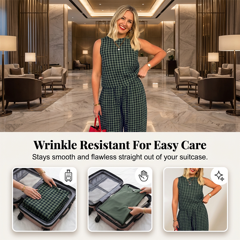 Sommerliches Outfit mit Tanktop und Hose im Vichy-Karo-Muster