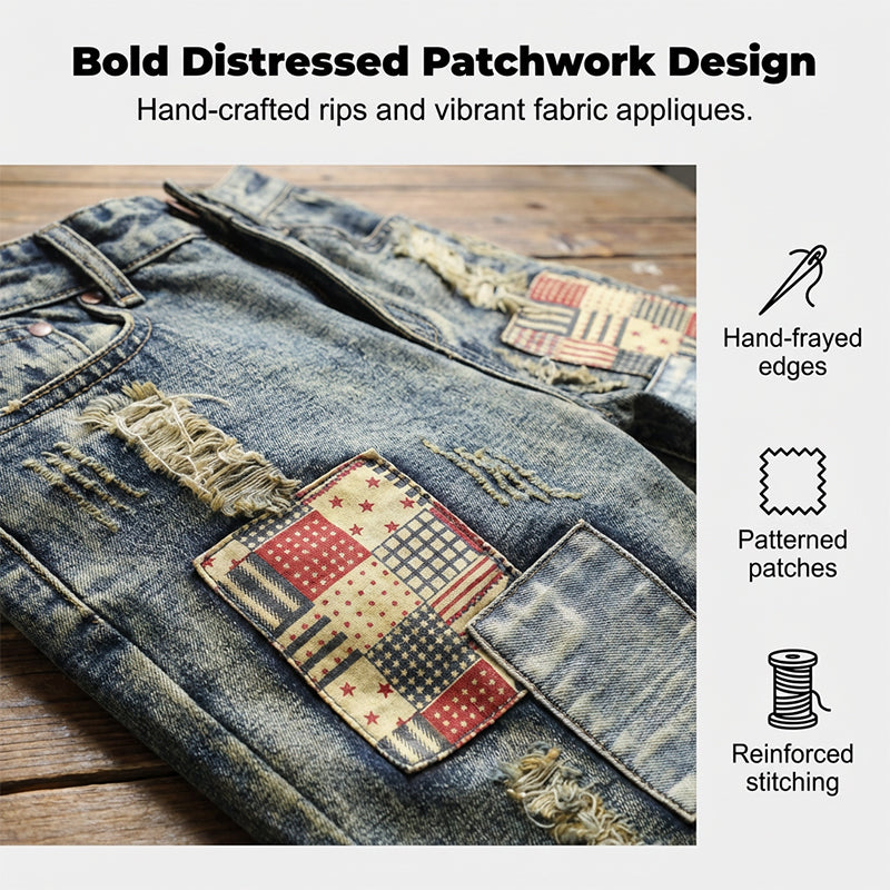 Destroyed-Jeansshorts für Herren mit Patches – lässig, auffällig & bequem