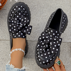 📢📢50% RABATT !! ⏰ Damen-Loafers mit Tupfenmuster, Schleife und Plateausohle